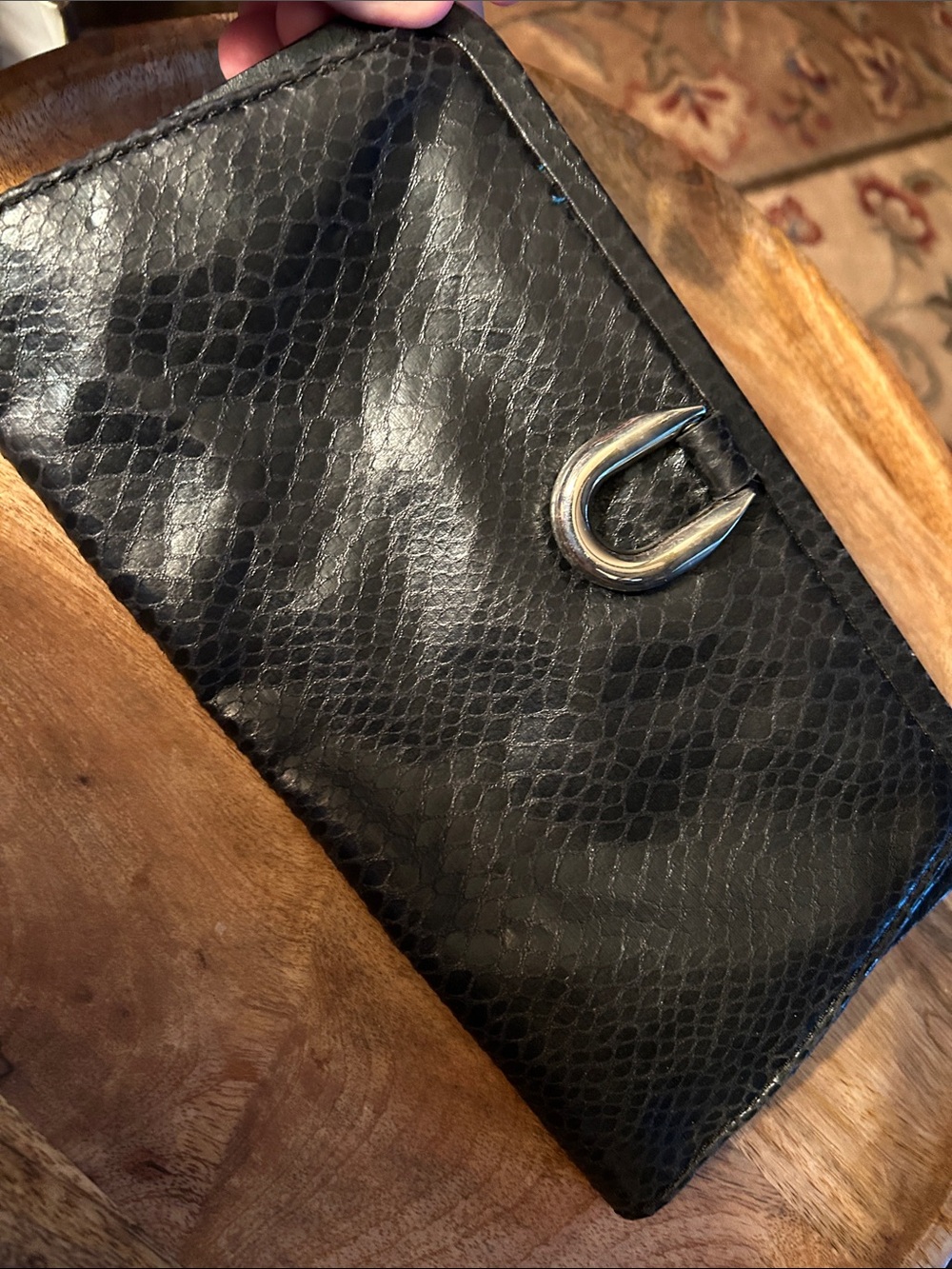 Alfani Black Textured Wristlet Clutch with Silver Accent